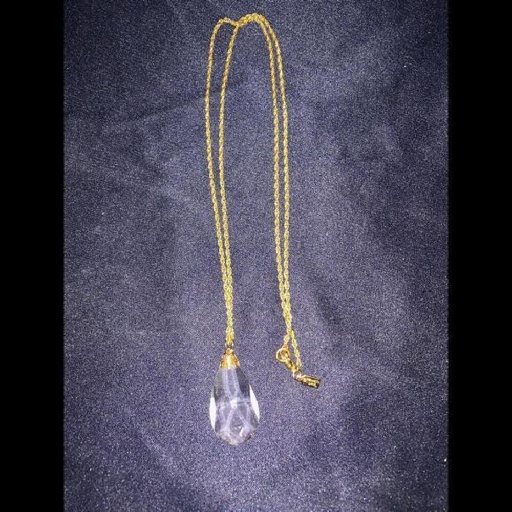 Kenneth Jay LANE KJL Natural Crystal Stone Pendant Necklace 30” Vintage
